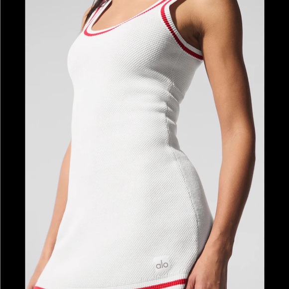 NWT - ALO White Knit Tennis 🎾 Mini Dress with Candy Red Stripe Trim-SIZE SMALL - Picture 3 of 7